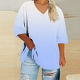 thumbnail image 2 of FRSASU Women's Plus Size 3/4 Length Sleeve Shirts Gradient V Neck Comfy Top Casual Athletic Loose Fit Spring Summer Tees White-A, 2 of 5