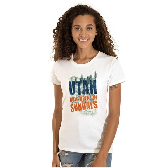 Utah Now Open on Sundays Funny Womens Fitted Plus Size Graphic Tee Brisco Brands 3X