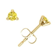 JEWELWESELL Real 0.10Ct Round Cut Yellow Diamond Martini Stud Earrings 14k Yellow Gold Push Back I1