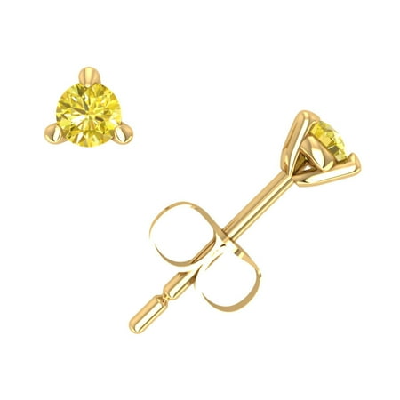 Diamond Martini Stud Earrings Real 0.10Ct Round Cut Yellow Diamond Martini Stud Earrings 14k Yellow Gold Push Back I1 ()