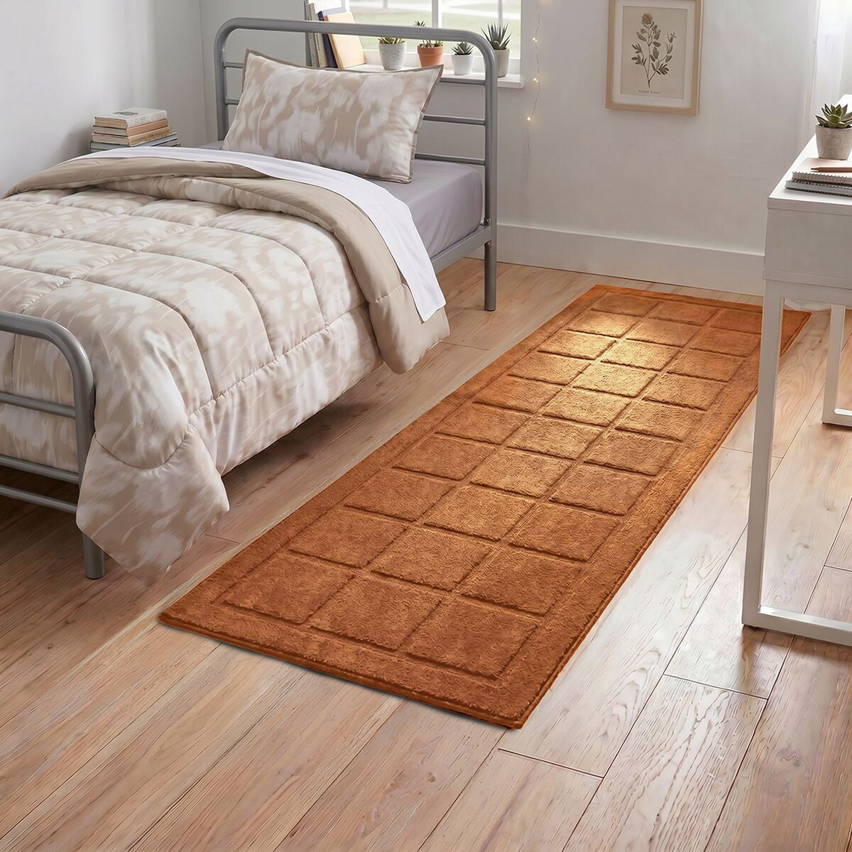 Mainstays Solid High Low Tufted Grid Brown Indoor Runner Rug, 2' x 6'