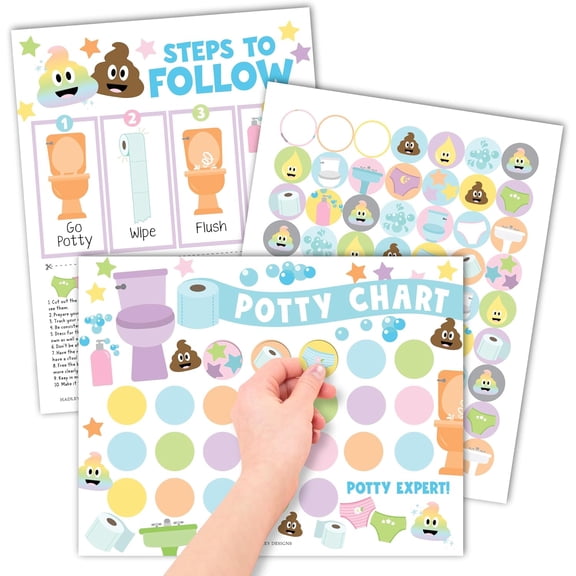 Potty Training Chart for Toddlers Boys -10 Sticker Potty Chart for Toddlers Girls, 8.5x11" Potty Training Sticker Charts for Toilet Success, Pastel Toddler Reward Chart for Kids