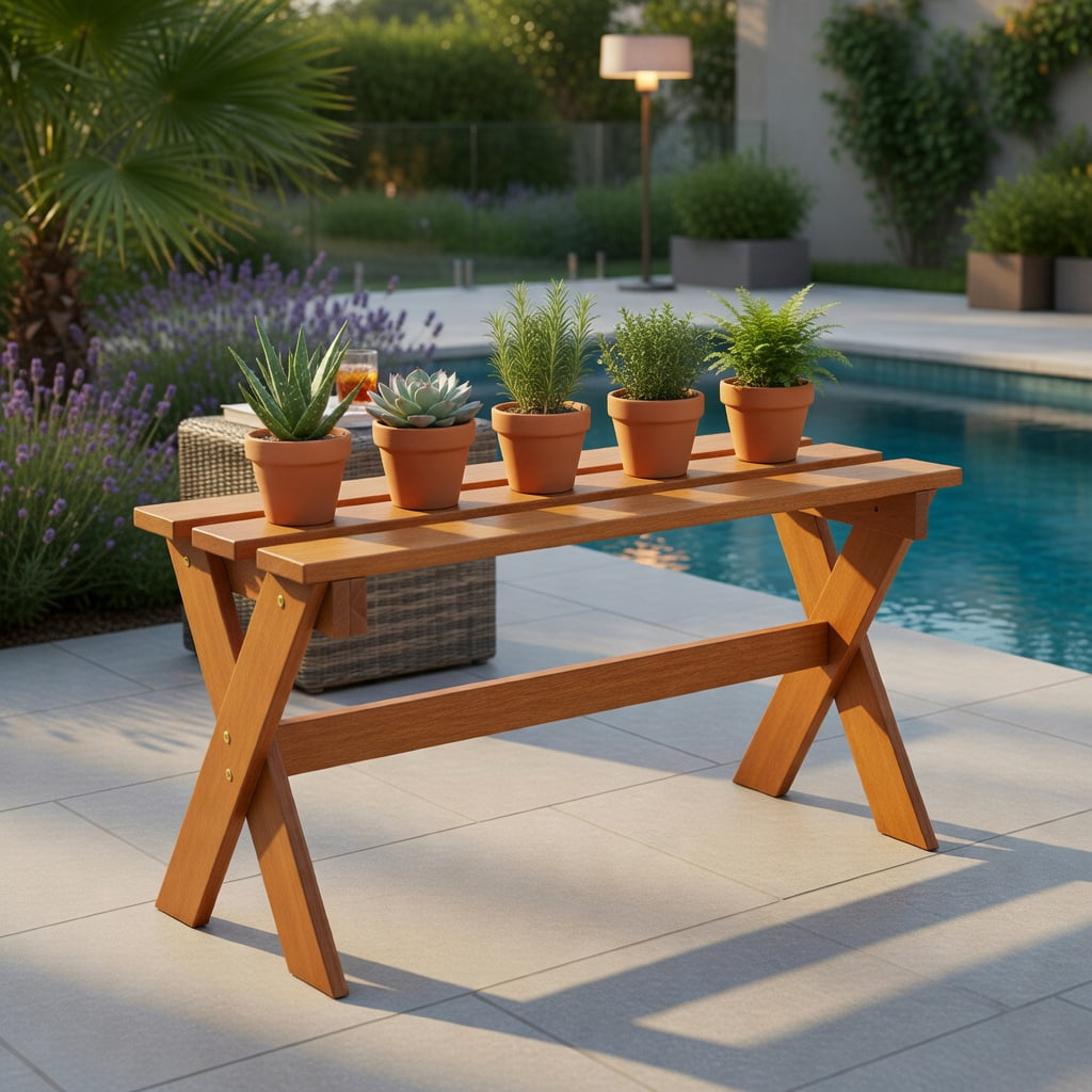 Hommoo 36" Solid Hardwood Outdoor Patio Bench, Backless Teak Oil Finished Dining Bench for Garden, Porch & Entryway, Natural
