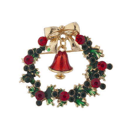 Lux Accessories Holiday Christmas Xmas Rhinestone Wreath Bell Brooch Pin