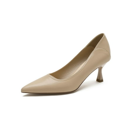 

Wazshop Womens Work Shoes Kitten Dress Pump Slip On Pumps Lightweight Pointy Toe Wedding Shoe Ladies Mid Heels Plain Color Comfort Camel 4cm 8