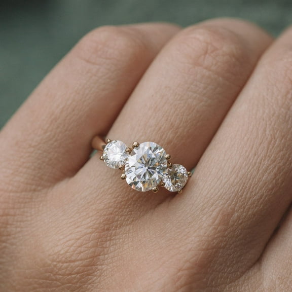 Solitaire Brilliance 2CT Oval Moissanite 3 Stone Engagement Ring for Women 10k Yellow Gold Ring Size 4