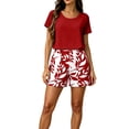 thumbnail image 5 of Enjoytime Summer Outfits for Women Solid Short Sleeve Tops with Print Shorts 2 Piece Sets Business Casual Travel Matching Clothing, 5 of 6