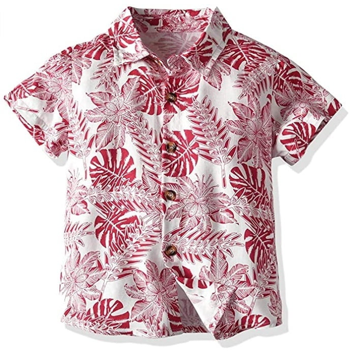 Toddler Kids Boy Tropical Hawaiian Tree Leaf Printed Shirt Short Sleeve ...