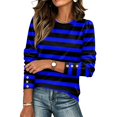 thumbnail image 2 of Stralyhd Long Sleeve Shirts for Women Trendy Striped Crewneck Puff Sleeve Button Cuff Pullover Soft Dressy Casual Blouses Fall Fashion Clothing Blue XL, 2 of 5