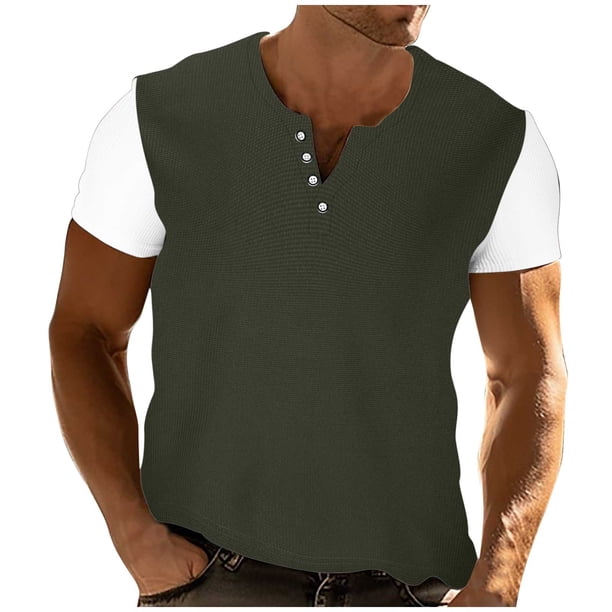 Camisetas Casuales de los Hombres Coloridos Cuello Redondo Manga Corta, 4 Botones Placa Músculo Camiseta para el Uso Diario, de Negocios, Fiesta Y Hogar