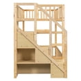 thumbnail image 5 of Euroco Wood Twin over Twin Bunk Bed with Storage Staircase, Floor Bed with Fence, Natural, 5 of 13