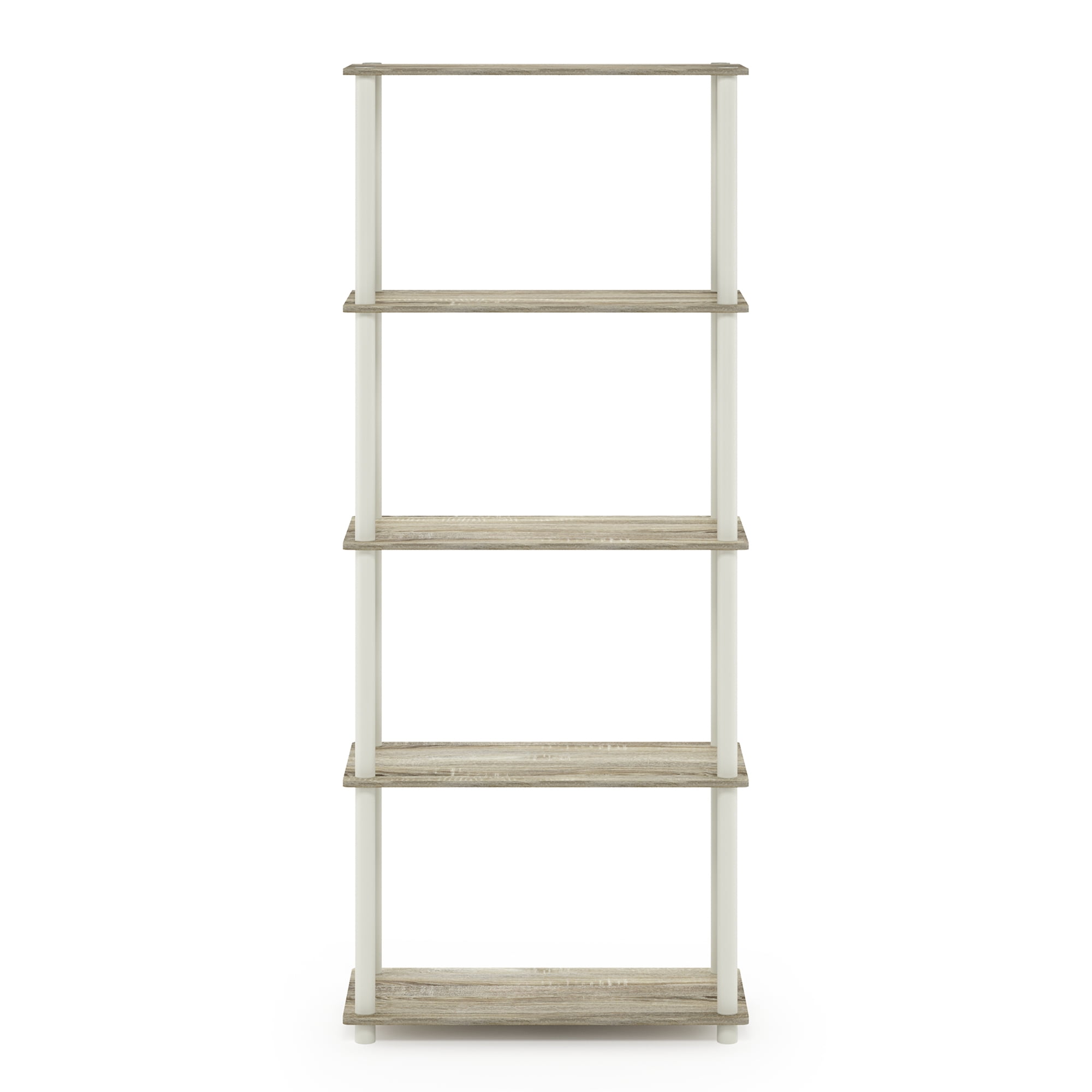 Furinno Rata 5-Tier Industrial Multipurpose Flat Base Shelf Display Rack with Metal Frame, Narrow, French Oak Grey