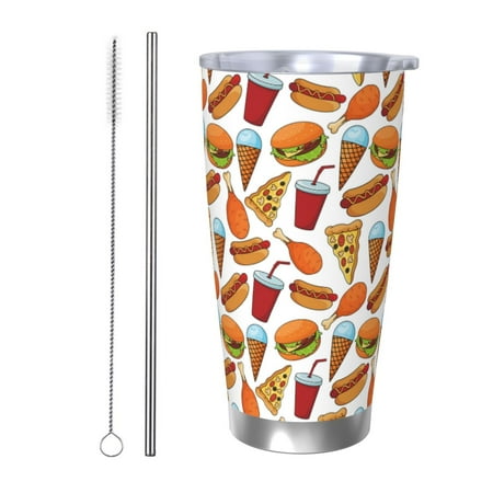 

Gaeub Hot Dog Burger Print 20-Ounce Stainless Steel Car Cup Tumblers Cups with Lids and Straw Coffee Cups for Adults Kids Home Car Office School Travel Party-Straw Two-piece Set