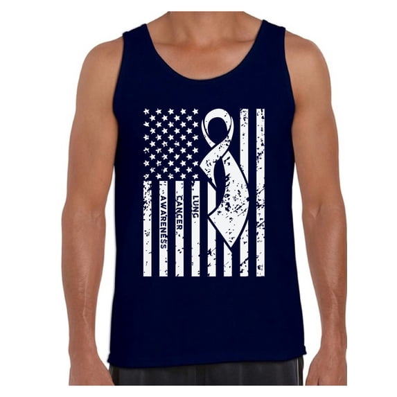 Awkward Styles Men's Lung Cancer Awareness Graphic Tank Tops White Ribbon