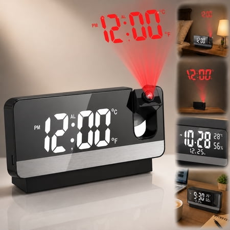 Projection Alarm Clock, Digital Clock with 180 ° Rotatable Projector, Temperature Alarm Clock,Clear photo Projection Alarm Clock, Digital Clock with 180 ° Rotatable Projector, Temperature Alarm Clock,Clear