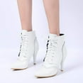 thumbnail image 2 of Stiletto High Heel Dress Combat Boots for Women Leather Lace up Pointed Toe Winter Fall Short Ankle Booties, 2 of 8