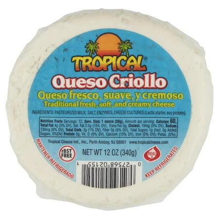 Tropical Queso Criollo Creamy Cheese, 12 oz, Fresh White Cheese, Vacuum Packed Film