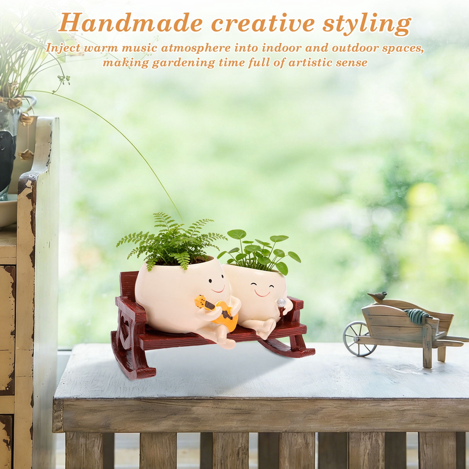 Smily Face Planter Pot Cute Resin Flower Head Planters for Indoor Outdoor Unique Sit Rocking Chair Succulent Pots Gift IdeaI