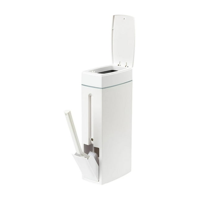 Cubo de basura para baño con escobilla de inodoro, organizador de basura, fácil de usar, práctico, ligero, con tapa a presión.