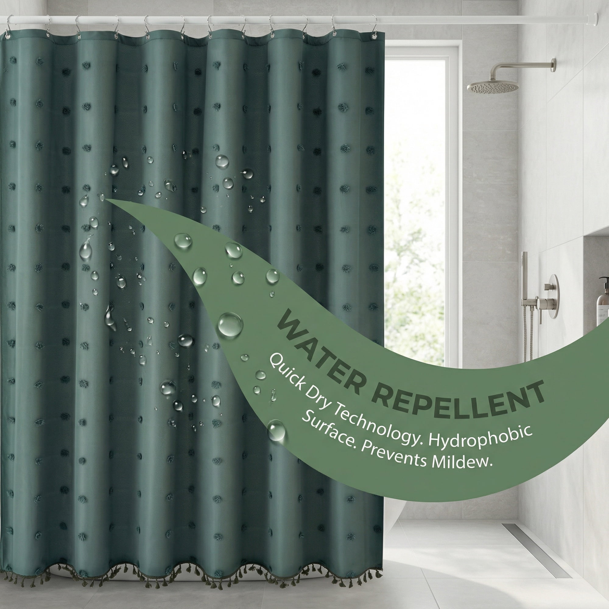 Unique Bargains Geometric Texture Shower Curtain Sets with Hooks Green 72"W x 72"L
