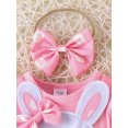 thumbnail image 2 of Infant Baby Girls Easter Romper Dress Short Sleeve Round Neck Bunny Embroidery Dot Print Jumpsuit with Bow Headband, 2 of 7