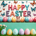 thumbnail image 5 of LUUFILx Happy Easter Banner Backdrop with Colorful Eggs Butterfly Decors Spring Celebration Party Supplies Photography Props Background, 5 of 8