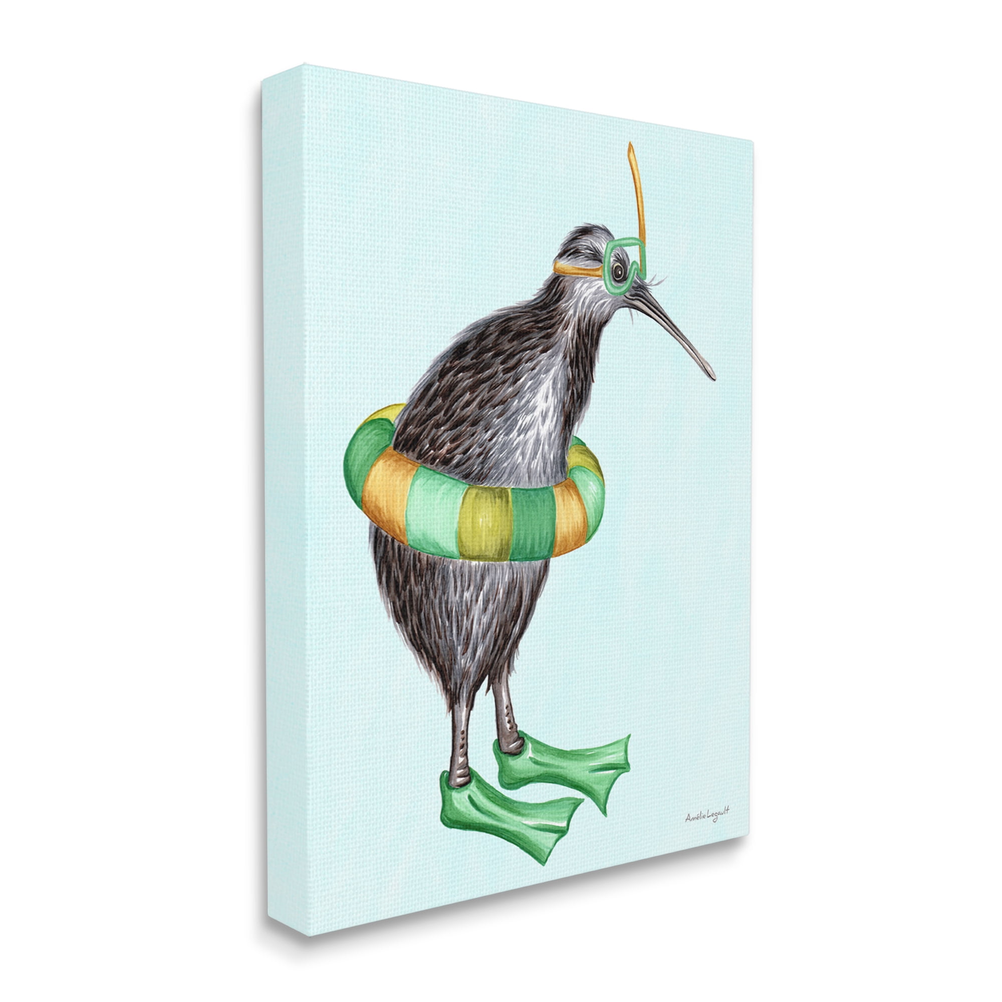 Stupell Industries Kiwi Bird Swimming Tube Flippers Summertime Illustration Graphic Art Gallery Wrapped Canvas Print Wall Art, Design by Amelie Legault