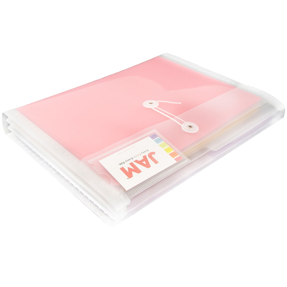 JAM Paper Plastic Envelopes with Button & String Tie Closure & 2 Dividers, Letter Booklet, 3 3/4 x 10 1/2, Clear, 3/Pack