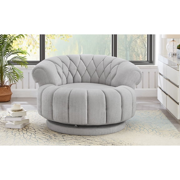 LiviNest Swivel Accent Chair for Living Room: 360° Rotating Lounge Chair - 30.9" Oversized Round Seat for All-Day Comfort - Modern Tufted Chenille Sofa Chair for Bedroom & Apartment