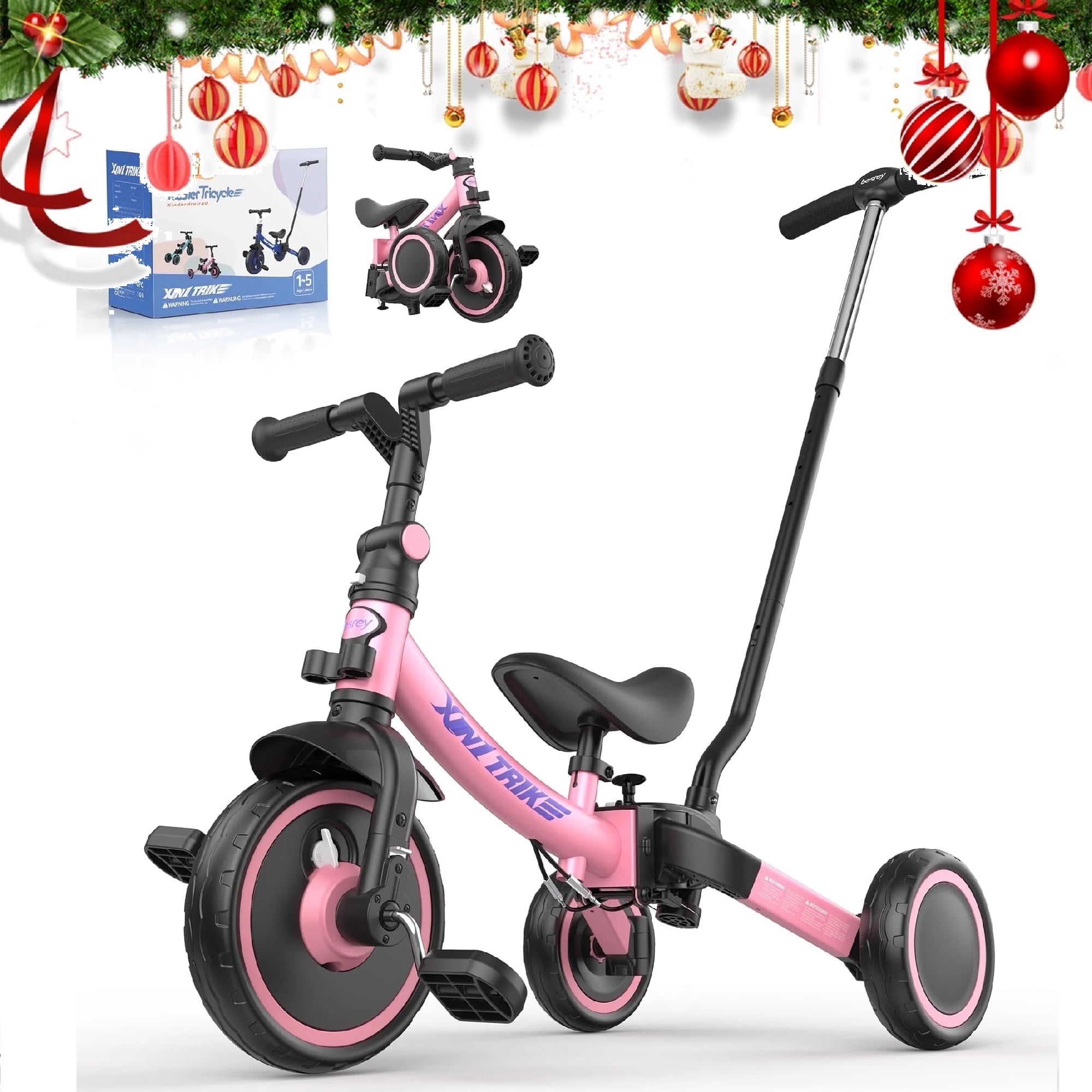 Besrey Toddler Tricycle with Push Handle, Pink photo 7