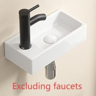 14.57" Wall Hung Basin Sink - Small Rectangle Ceramic Cloakroom Sink, Left Hand Tap Hole, Milk White Vitreous China Wash Basin