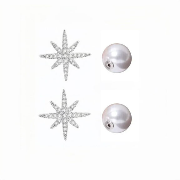 Aleasha Star Pearl Back Earrings for Women CZ Stud Earrings Wedding Party Prom Jewelry
