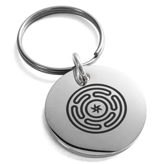 Stainless Steel Hecate Greek Goddess of Magic Engraved Small Medallion Circle Charm Keychain Keyring