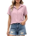 thumbnail image 6 of ZunFeo Womens Pink Blouse Short Sleeve Button Down Shirt, Relaxed Fit Wrinkle Free Casual Office Top, Silky Lightweight Shirt for Everyday,Size 2XL, 6 of 9
