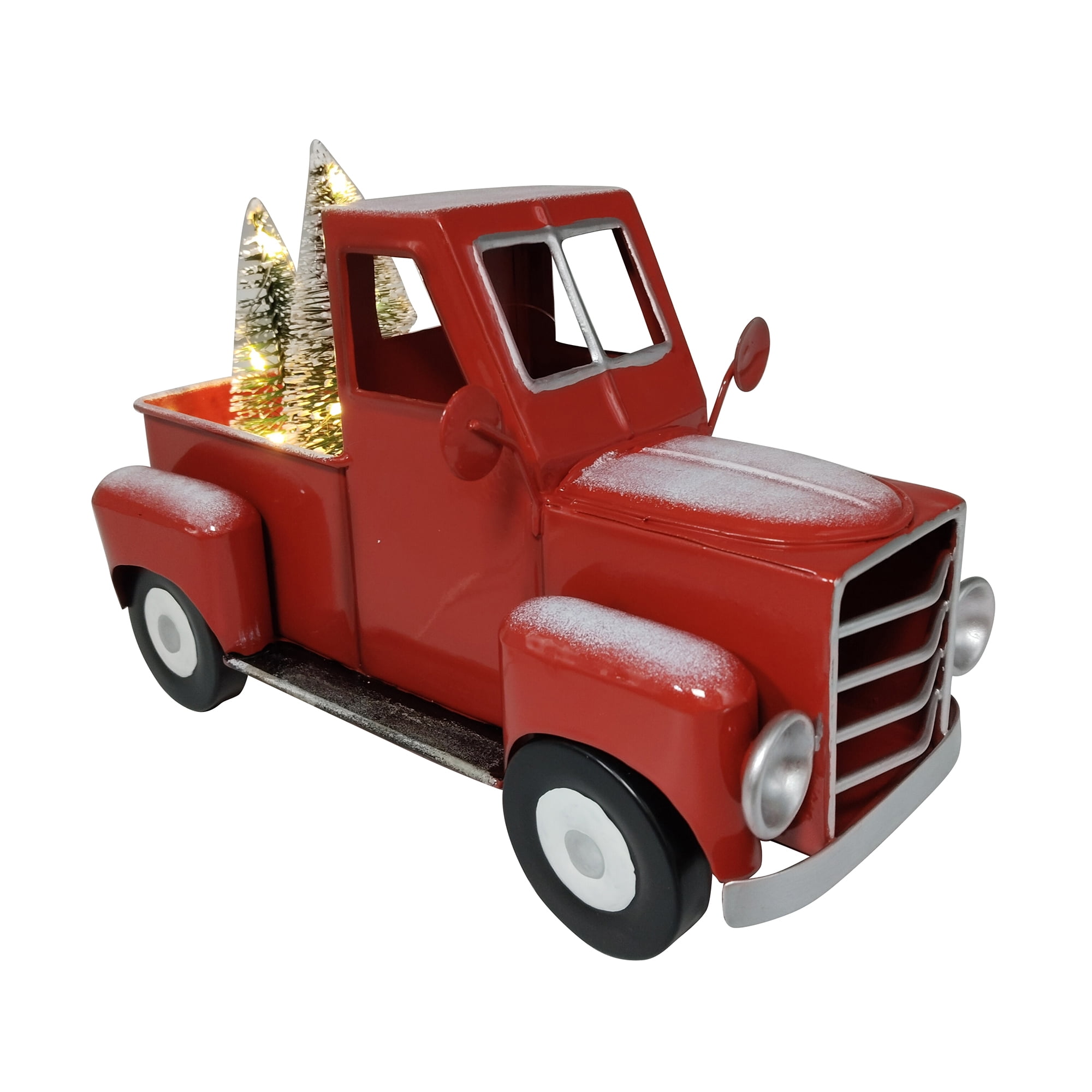 Camion rouge illuminé pour les fêtes avec décoration d'arbre Camion rouge éclairé avec arbre