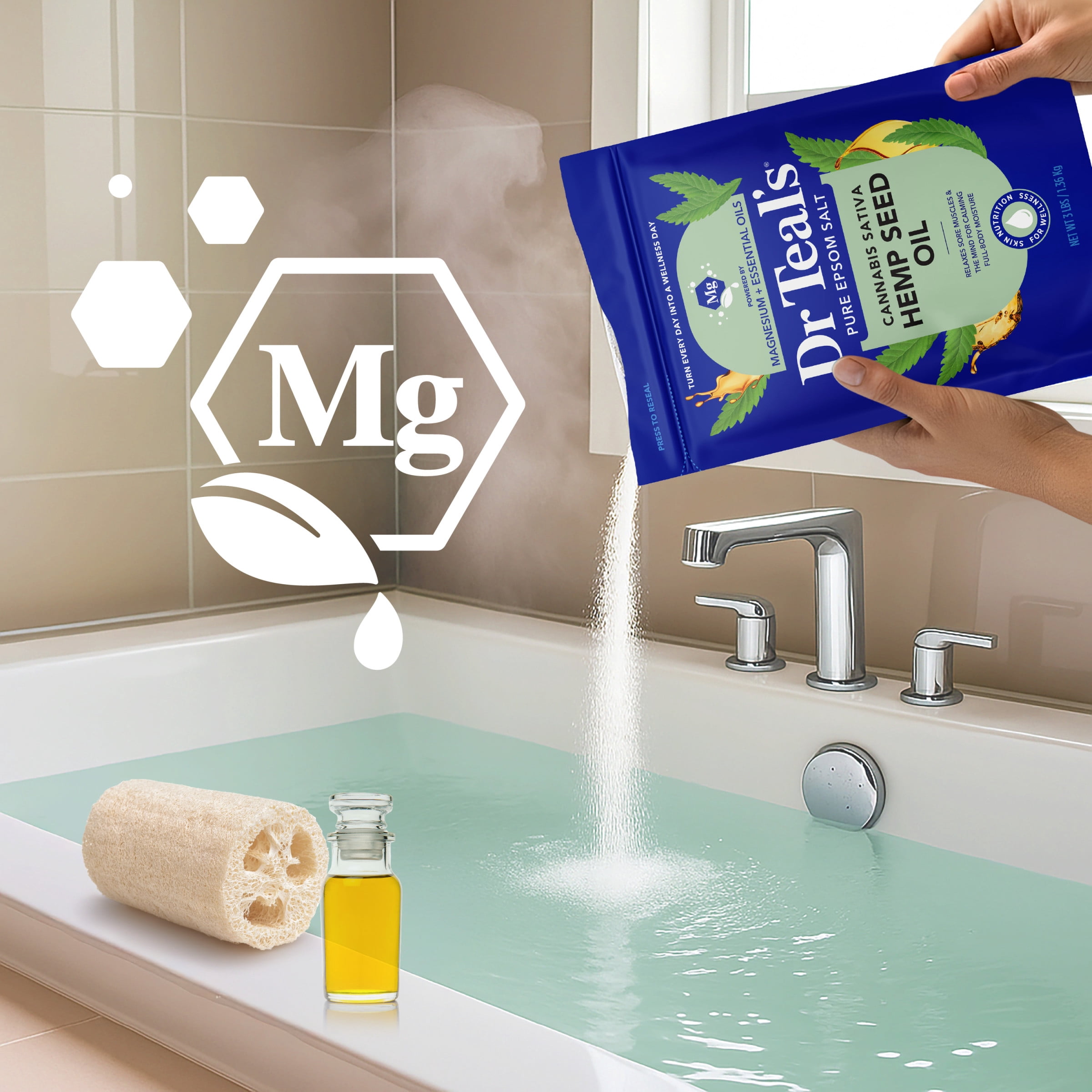 Dr Teal's Epsom Salt Magnesium Soak, Cannabis Sativa Hemp Seed Oil, 3 lbs