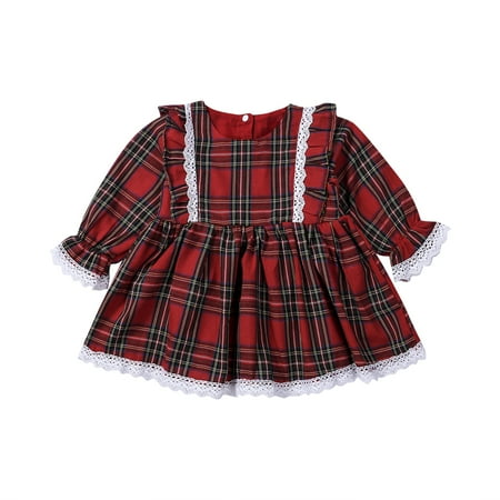 

Toddler Kid Baby Girls Christmas Plaid Dress Xmas Pageant Party Princess Lace Tutu Dress