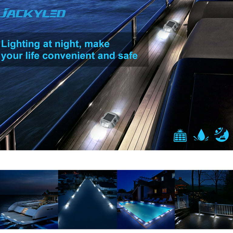 Solar Dock Lights 6-Pack JACKYLED Waterproof Solar Deck Light