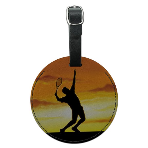 Graphics and More Tennis Sunset Sport Round Leather Luggage ID Bag Tag