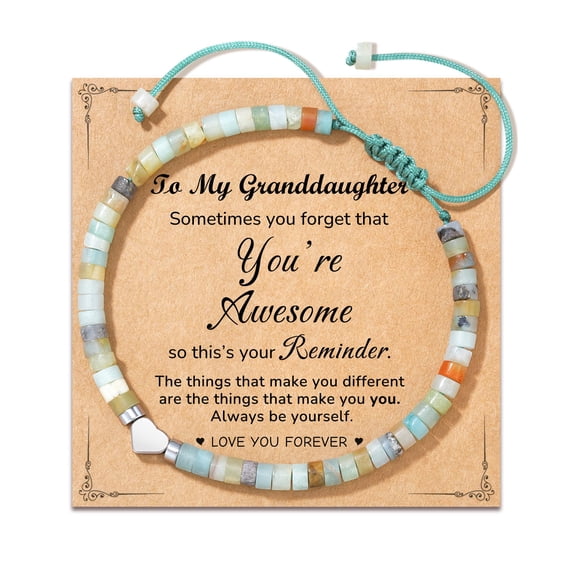 Gifts for Teen Girls, Amazonite Heart Bracelet with Inspirational Card, Adjustable Natural Stone Jewelry for Granddaughter Daughter Niece on Birthday Christmas