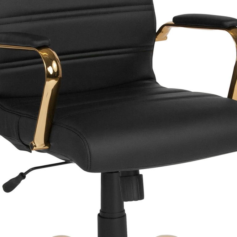 Flash Furniture High Back Black Leather Executive Swivel Chair with Gold Frame and Arms