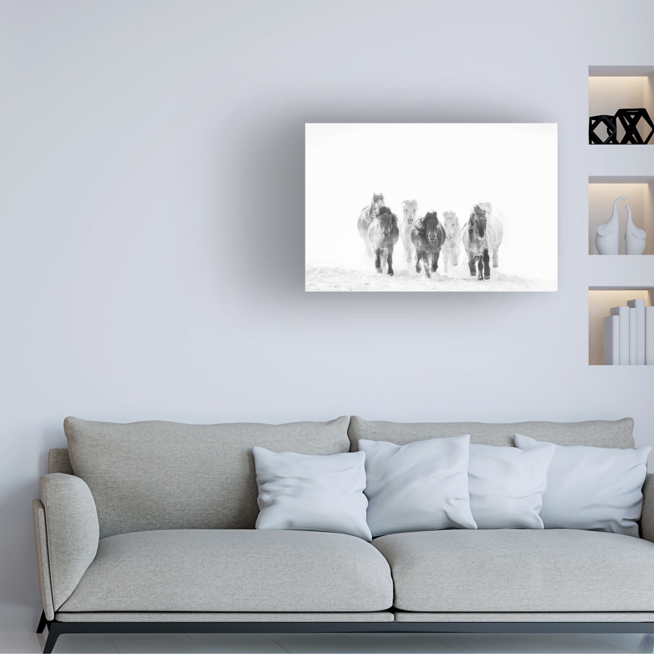 Canvas Wall Art - Bingo Z 'Running In The Snow' Wall Art for Living Room, Bedroom, or Office Décor by Trademark Fine Art - 32 x 22 Inches