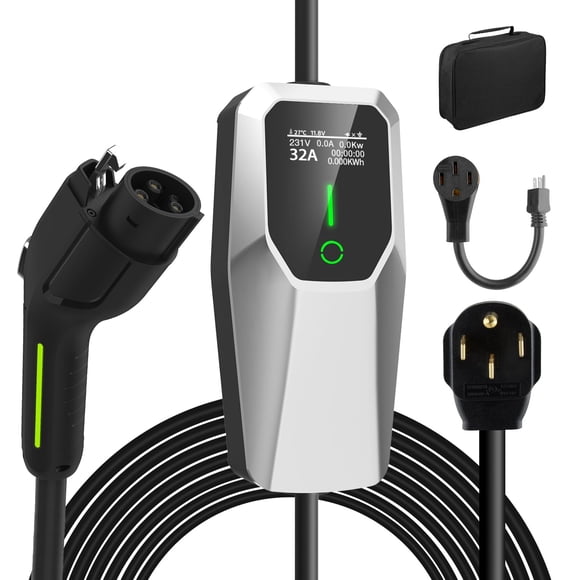 Cargador para vehículo eléctrico Junsun Nivel 1 y 2, 32 A, 110 V-240 V, cable de 6 m