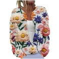 thumbnail image 2 of Cárdigan holgado informal con estampado de manga larga y botones para mujer, chaqueta de punto, top de poliéster para mujer, 2 of 5