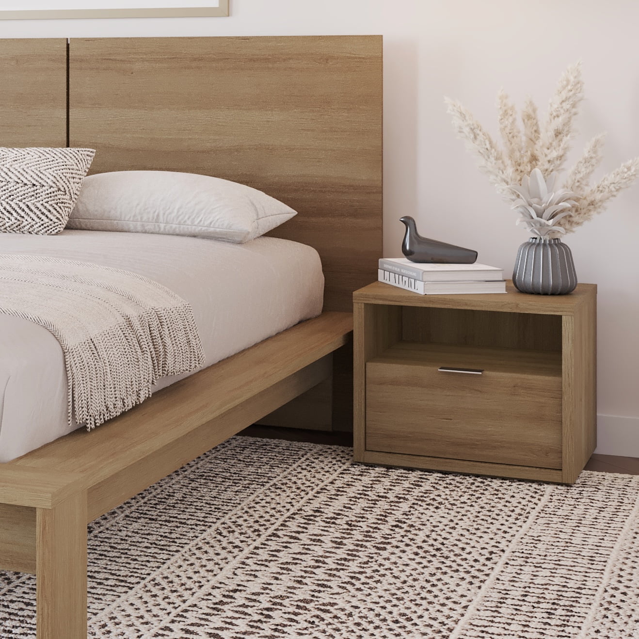 Nexera Modern 1 Drawer Nightstand, Brown Oak