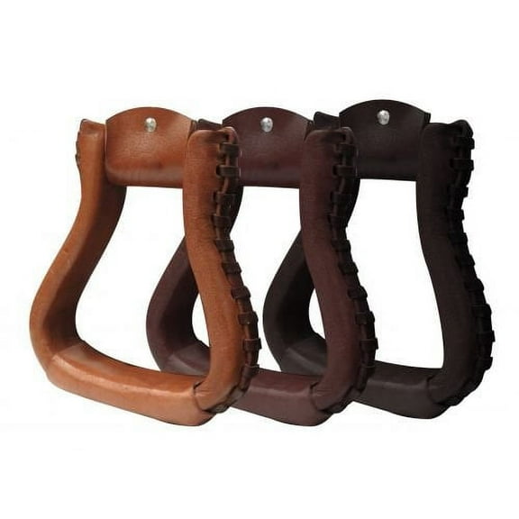 Showman PONY SIZE Leather Wrapped Stirrups (Black)