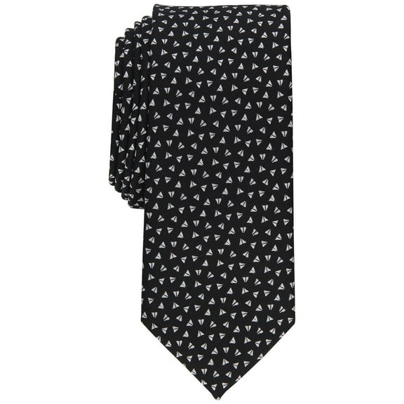 Alfani Mens Slim fit Tie Necktie One Size Black Geometric Pelican