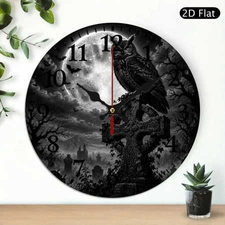 BCIIG Cemetery Owl Celtic Tombstone Wall Clock Silent Mechanical Movement, Battery Operated (AA Not Included) Perfect for Decorating Living Rooms, Kitchens, Dorms, And As Practical Everyday Gifts
