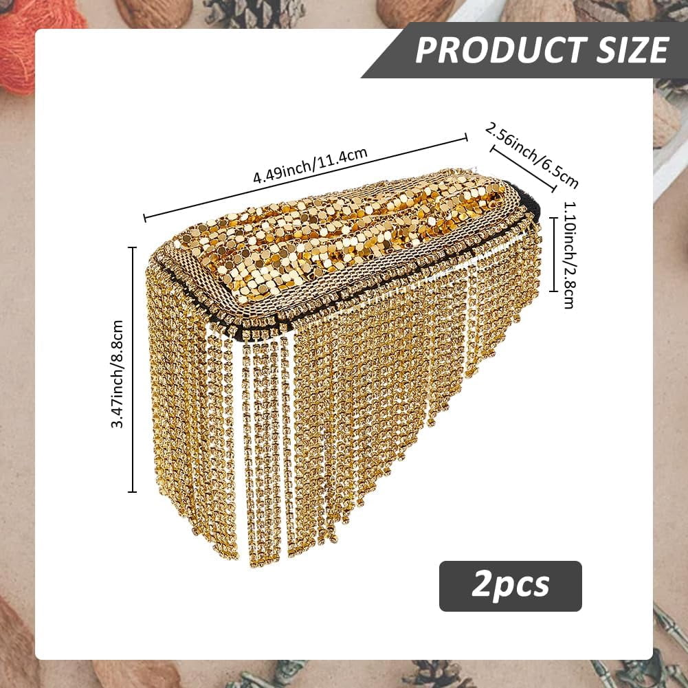 2Pcs DIY Fashion Iron Chain Tassel Epaulettes Cloth Shoulder Badge with Alloy and Rhinestone Finding Golden 200x70x7mm