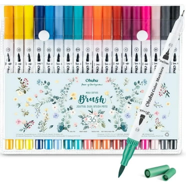 Ohuhu 36 Colors Dual Tips Brush Pens, Water Based Marker for Calligraphy Drawing Sketching